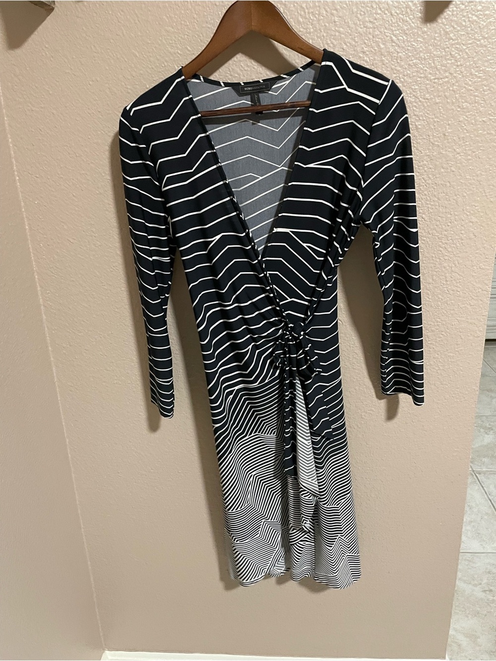 Black & White Striped Wrap Dress - Women